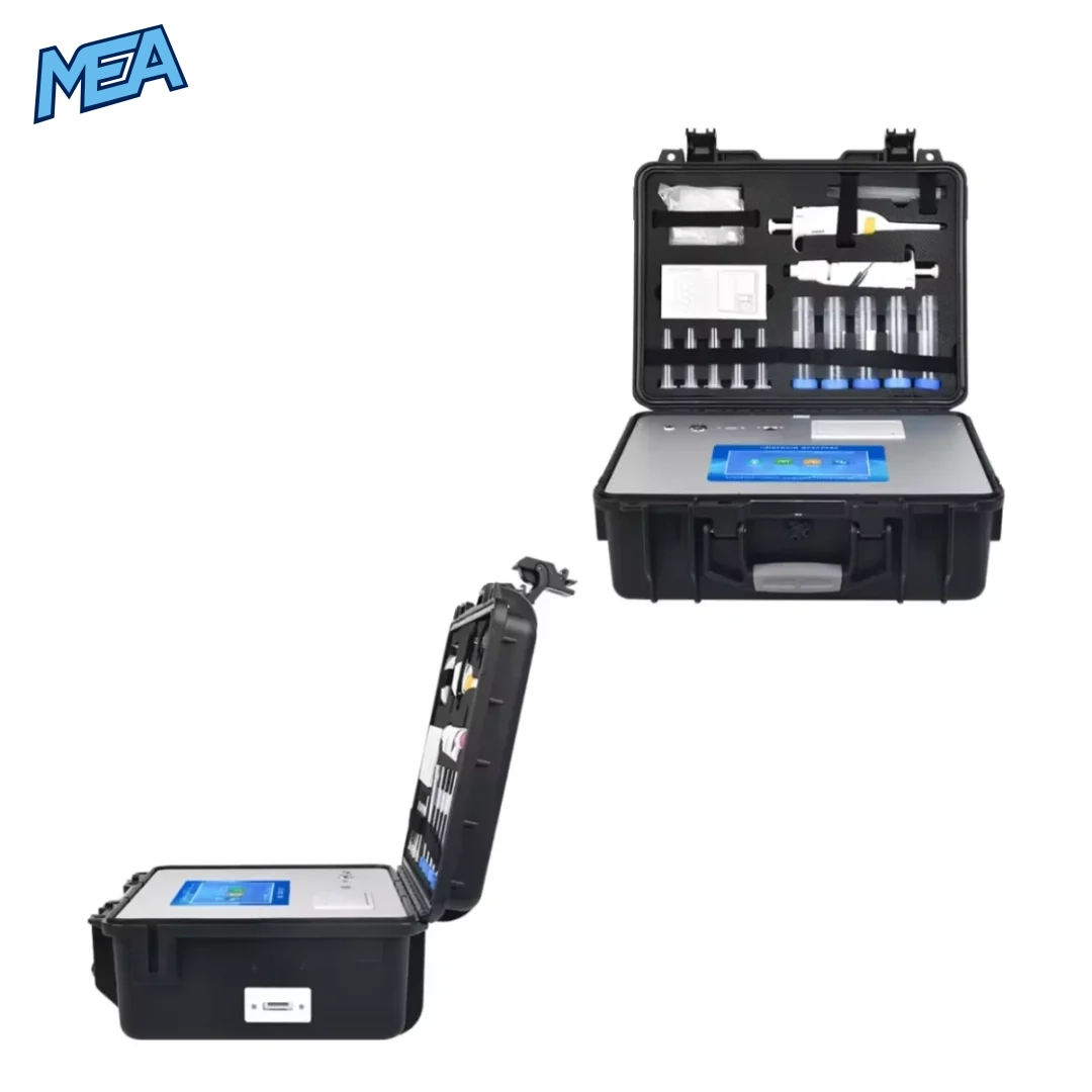 aflatoxin detector case shown upright and open, displaying touch screen, pipette, and test kit accessories