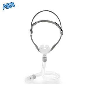 AirFit P10 CPAP mask by ResMed showing nasal pillow cushion with fixed connection design and QuickFit elastic headgear