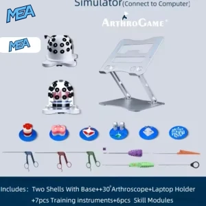 ArthroGame PC-connected arthroscopy simulator kit with 30° scope, shells, base, and laptop holder