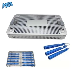 Arthroscopy suture hook kit with sterilization tray, aluminum handles and organizer case