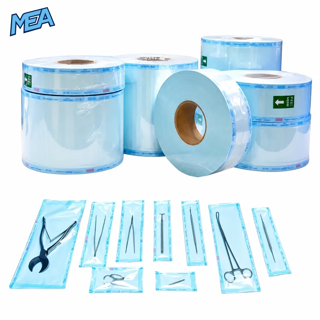 Autoclave sterilization roll cut into pouches holding surgical and dental instruments