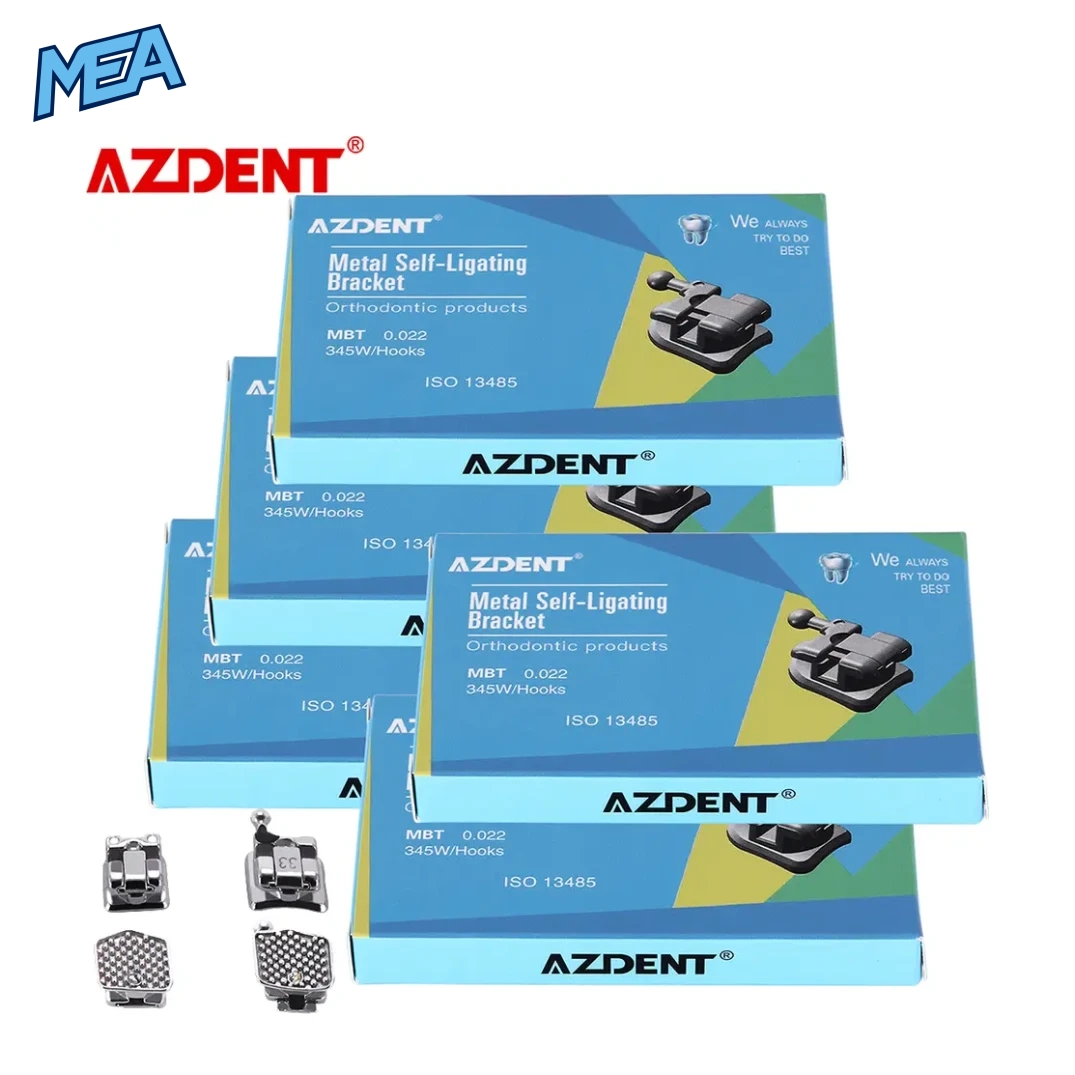 AZDENT Passive Self Ligating Brackets MIM Monoblock MBT/Roth 0.022 Hooks 3-4-5 With Buccal Tubes (5 Boxes) 1 AZDENT passive self ligating brackets 0.022 MBT 5 boxes with buccal tubes