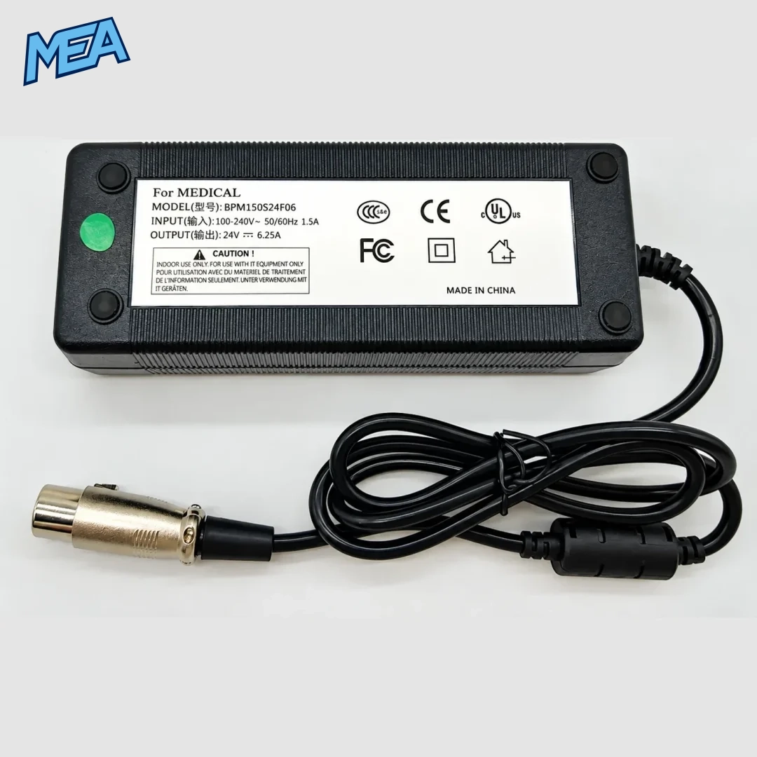 BPM150S24F06 Medical AC Adapter 24V 6.25A 150W 3 Pin Power Supply For NDS Surgical Monitors (New) 4 BPM150S24F06 power supply rating label showing 100-240V input and 24V 6.25A output