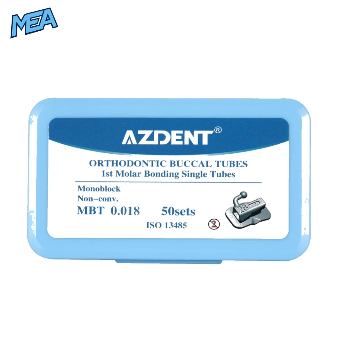 AZDENT Orthodontic Buccal Tubes 1st/2nd Molar Bondable Monoblock Non Convertible Roth/MBT 0.022/0.018 (20 or 50 Sets) 14 AZDENT buccal tubes 1st molar MBT 0.018 monoblock 50 sets box