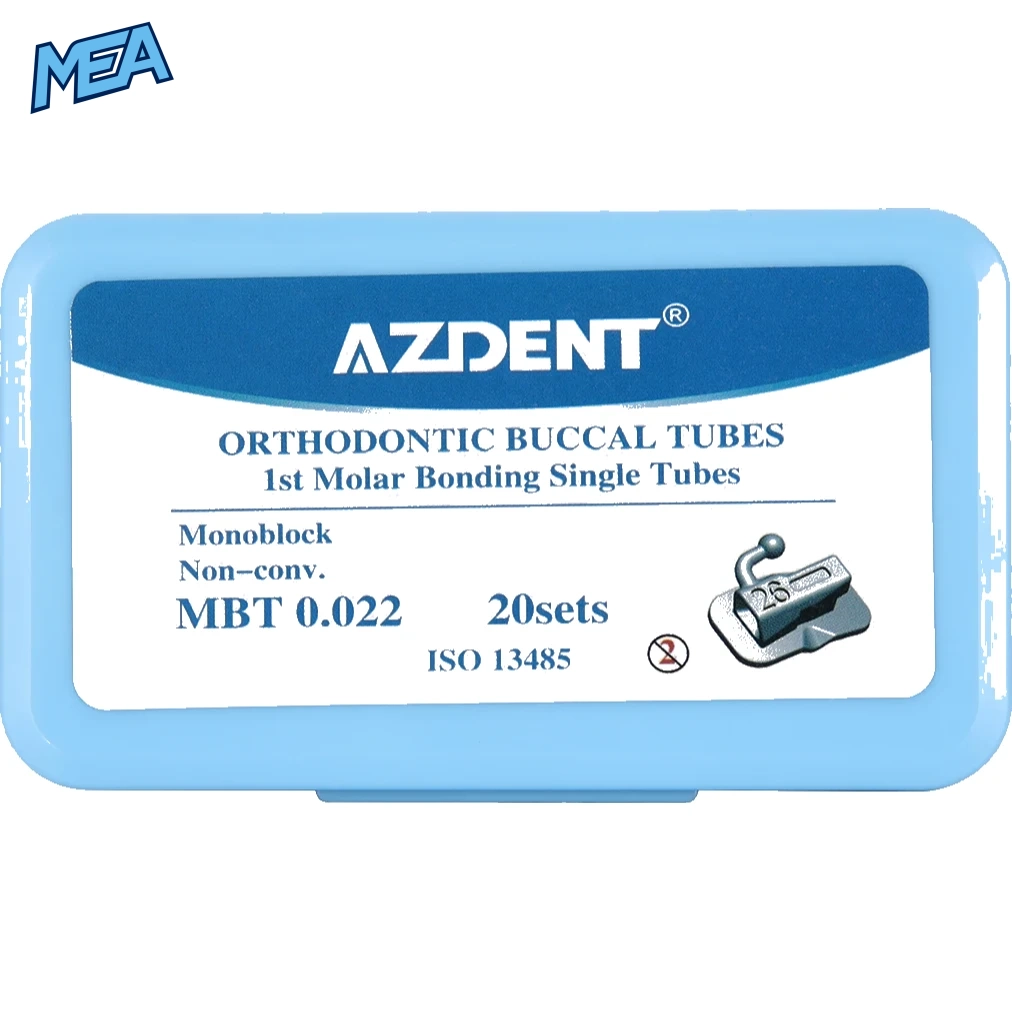 AZDENT Orthodontic Buccal Tubes 1st/2nd Molar Bondable Monoblock Non Convertible Roth/MBT 0.022/0.018 (20 or 50 Sets) 10 AZDENT buccal tubes 1st molar MBT 0.022 monoblock 20 sets box