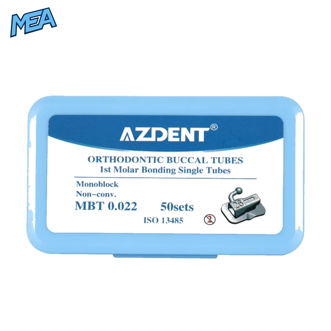 AZDENT Orthodontic Buccal Tubes 1st/2nd Molar Bondable Monoblock Non Convertible Roth/MBT 0.022/0.018 (20 or 50 Sets) 16 AZDENT buccal tubes 1st molar MBT 0.022 monoblock 50 sets box