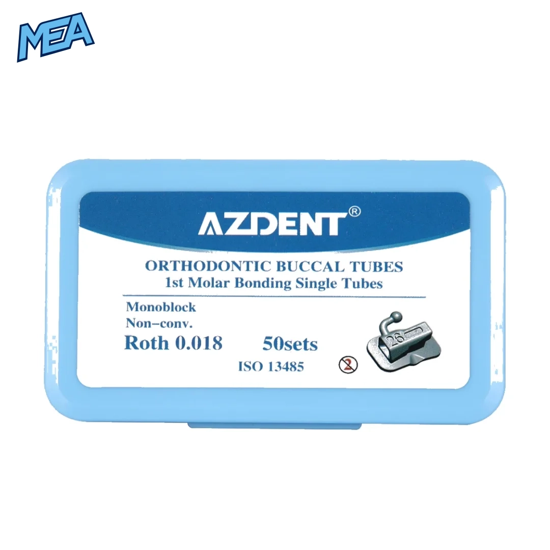 AZDENT Orthodontic Buccal Tubes 1st/2nd Molar Bondable Monoblock Non Convertible Roth/MBT 0.022/0.018 (20 or 50 Sets) 20 AZDENT buccal tubes 1st molar Roth 0.018 monoblock 50 sets box