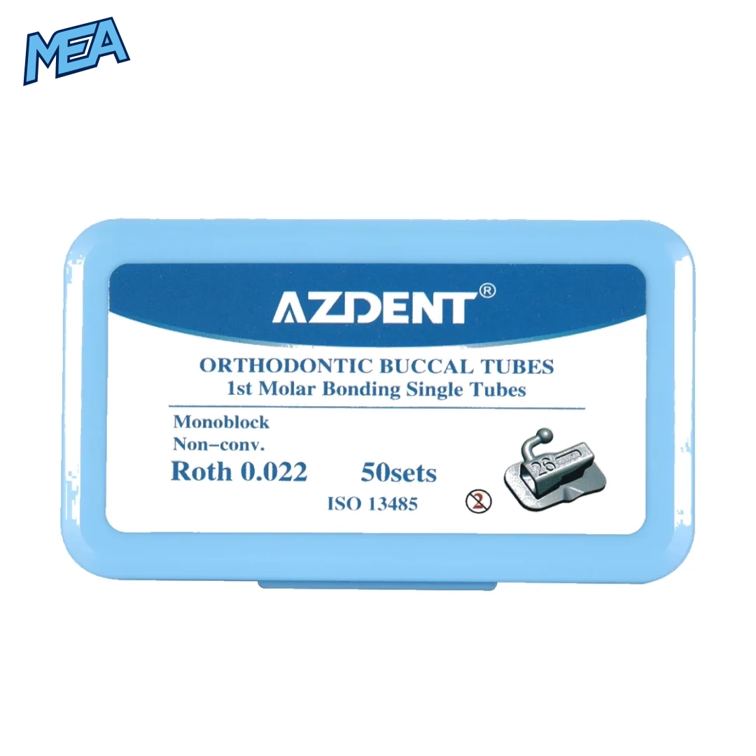 AZDENT Orthodontic Buccal Tubes 1st/2nd Molar Bondable Monoblock Non Convertible Roth/MBT 0.022/0.018 (20 or 50 Sets) 22 AZDENT buccal tubes 1st molar Roth 0.022 monoblock 50 sets box
