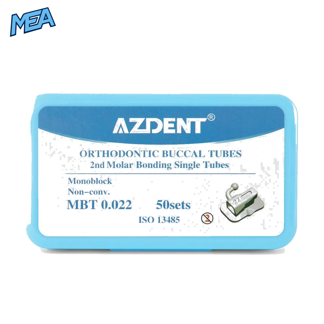 AZDENT Orthodontic Buccal Tubes 1st/2nd Molar Bondable Monoblock Non Convertible Roth/MBT 0.022/0.018 (20 or 50 Sets) 12 AZDENT buccal tubes 2nd molar MBT 0.022 monoblock 50 sets box