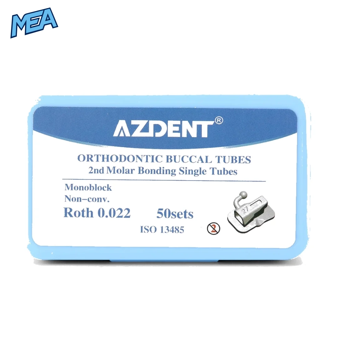 AZDENT Orthodontic Buccal Tubes 1st/2nd Molar Bondable Monoblock Non Convertible Roth/MBT 0.022/0.018 (20 or 50 Sets) 18 AZDENT buccal tubes 2nd molar Roth 0.022 monoblock 50 sets box