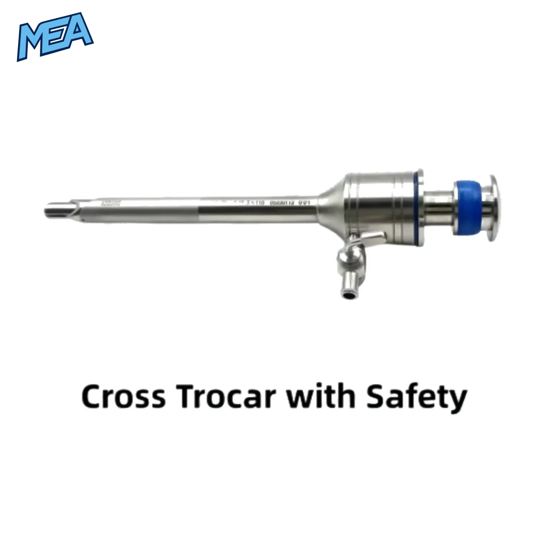 Cross trocar with safety mechanism for laparoscopic surgery featuring magnetic cross spring design