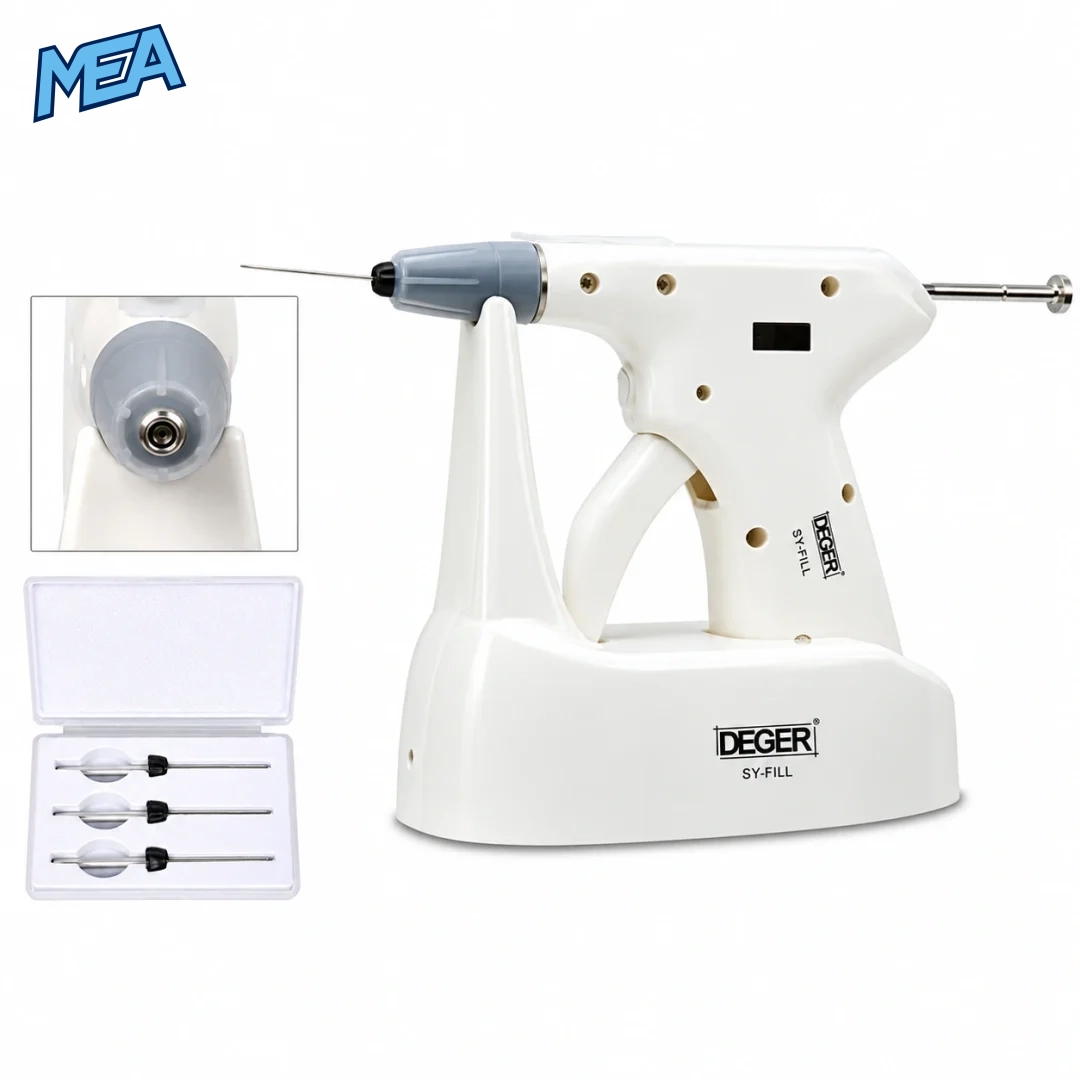 Cordless gutta percha obturation gun with 23G needles on charging base