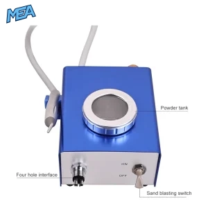 Dental air polisher sandblasting machine with powder tank, 4-hole handpiece interface and prophy handpiece