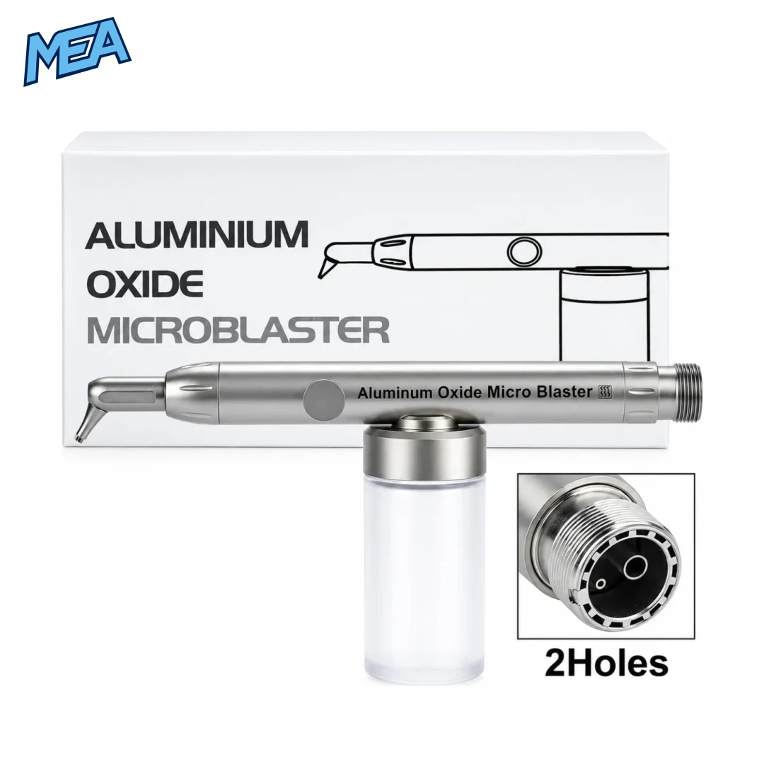 Dental aluminum oxide micro blaster with water, 2-hole connector, stainless steel sandblasting alumina gun with powder bottle and retail box