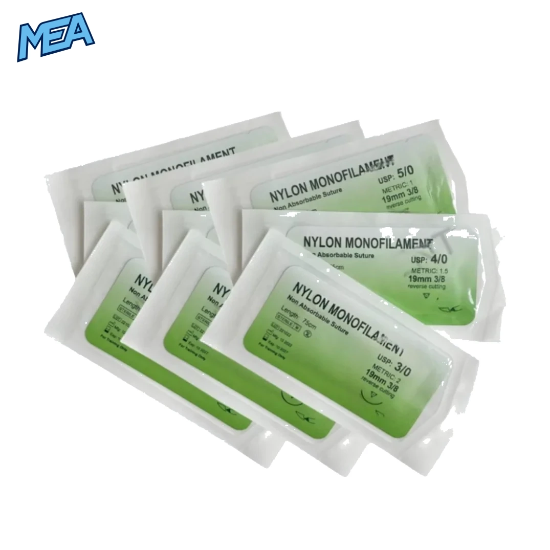 100 Pack Dental Surgical Sutures Nylon Monofilament USP Reverse Cutting Suture Sterile 1 Dental nylon monofilament sutures 100 pack USP reverse cutting sterile non absorbable blue suture with needle