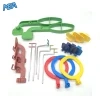 Dental X-ray sensor positioner kit with colour-coded aiming rings, indicator arms and bite blocks