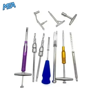 Individual DHS DCS veterinary surgical instruments including drill bits, cannulated taps, depth gauge, and angle guides