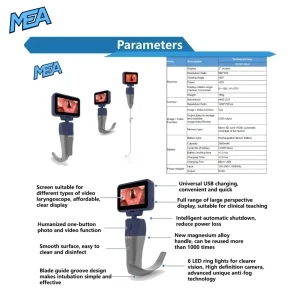 Digital Video Laryngoscope with TFT LCD touch screen and reusable stainless steel blades for adult pediatric and neonatal airway management