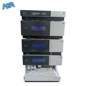 Dionex UltiMate 3000 HPLC system front view showing pump, flow manager, and autosampler displays