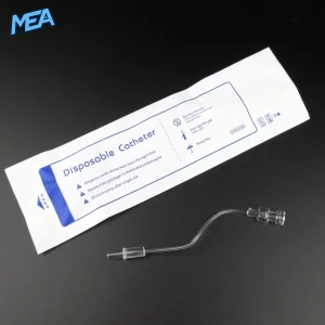Disposable mesotherapy gun catheter with clear tubing beside its EO sterile single-use pouch