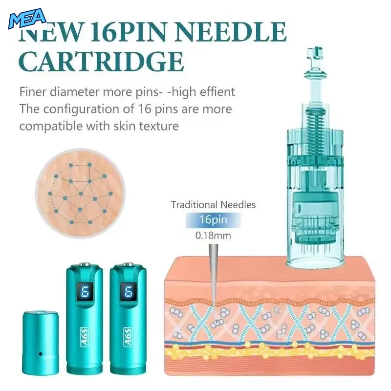 Dr. Pen Ultima A6S Wireless Microneedling Pen With 32 Cartridges 6 Dr. Pen A6S 16-pin fine needle cartridge for microneedling pen