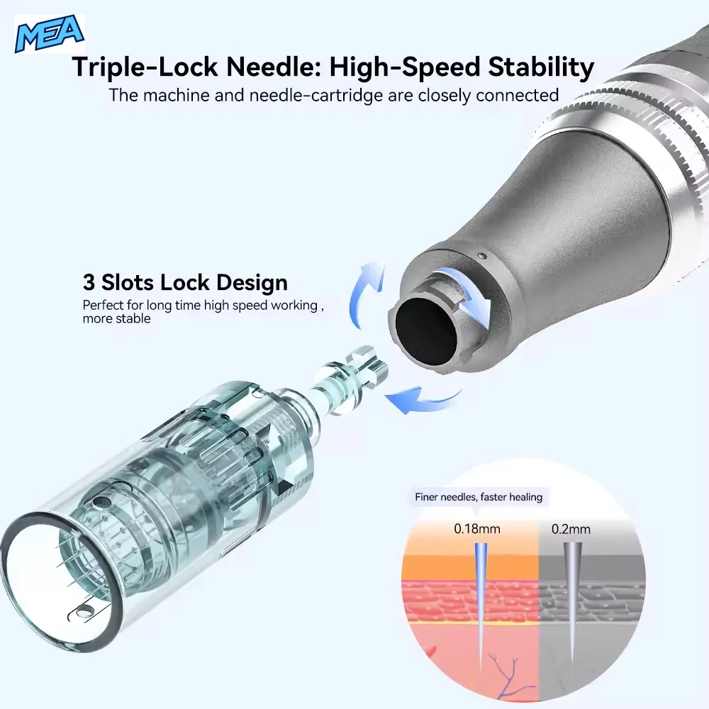 Dr. Pen Ultima M8 Wireless Microneedling Pen With 32 Cartridges (11/16/24/36/42 Pin & Round Nano) New 10 Dr Pen M8 triple-lock needle cartridge 3 slots lock design