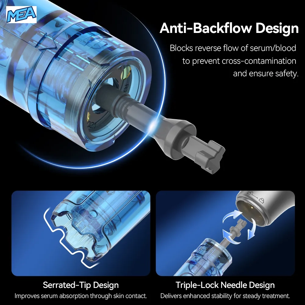 Dr. Pen M9 Cartridges 10 Pack 18/36/42 Pin & Round Nano Chip-Embedded Microneedling Needle Cartridges (New) 10 Dr. Pen M9 cartridge anti-backflow design that blocks reverse serum flow