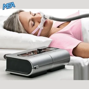 ResMed S9 Elite CPAP device display showing therapy data and mask fit system