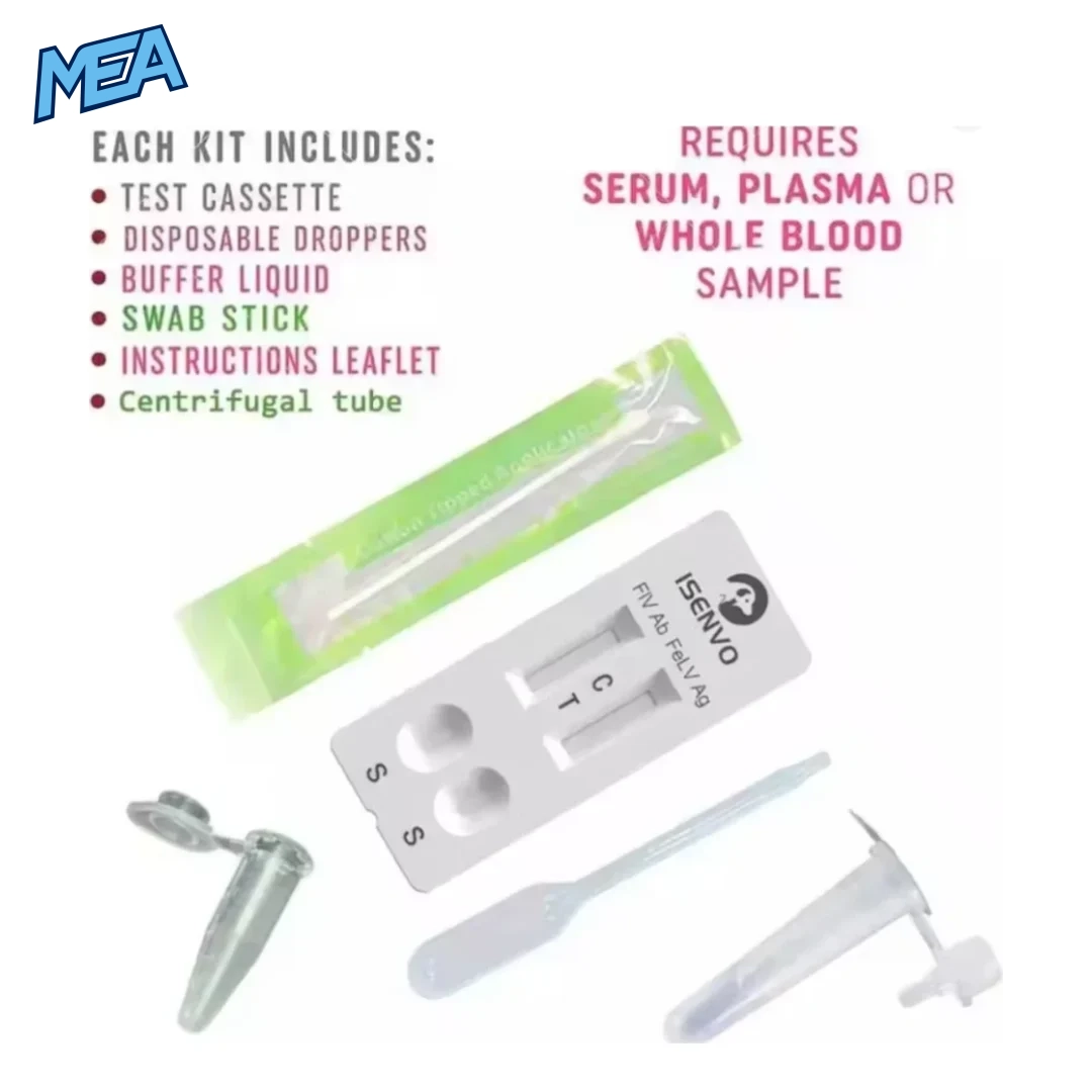 20 Pcs (FIV+FeLV) Feline Immunodeficiency & Leukemia Combo Test Kits For Cats 2 FIV FeLV test kit for cats components test cassette, dropper, swab, and centrifugal tube