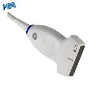GE L2‑9‑D Linear Array Ultrasound Probe front view with XDclear technology for LOGIQ E10 systems