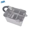 dental gypsum trap tank with transparent lid, inlet hose, and drain outlets for sink wastewater filtration