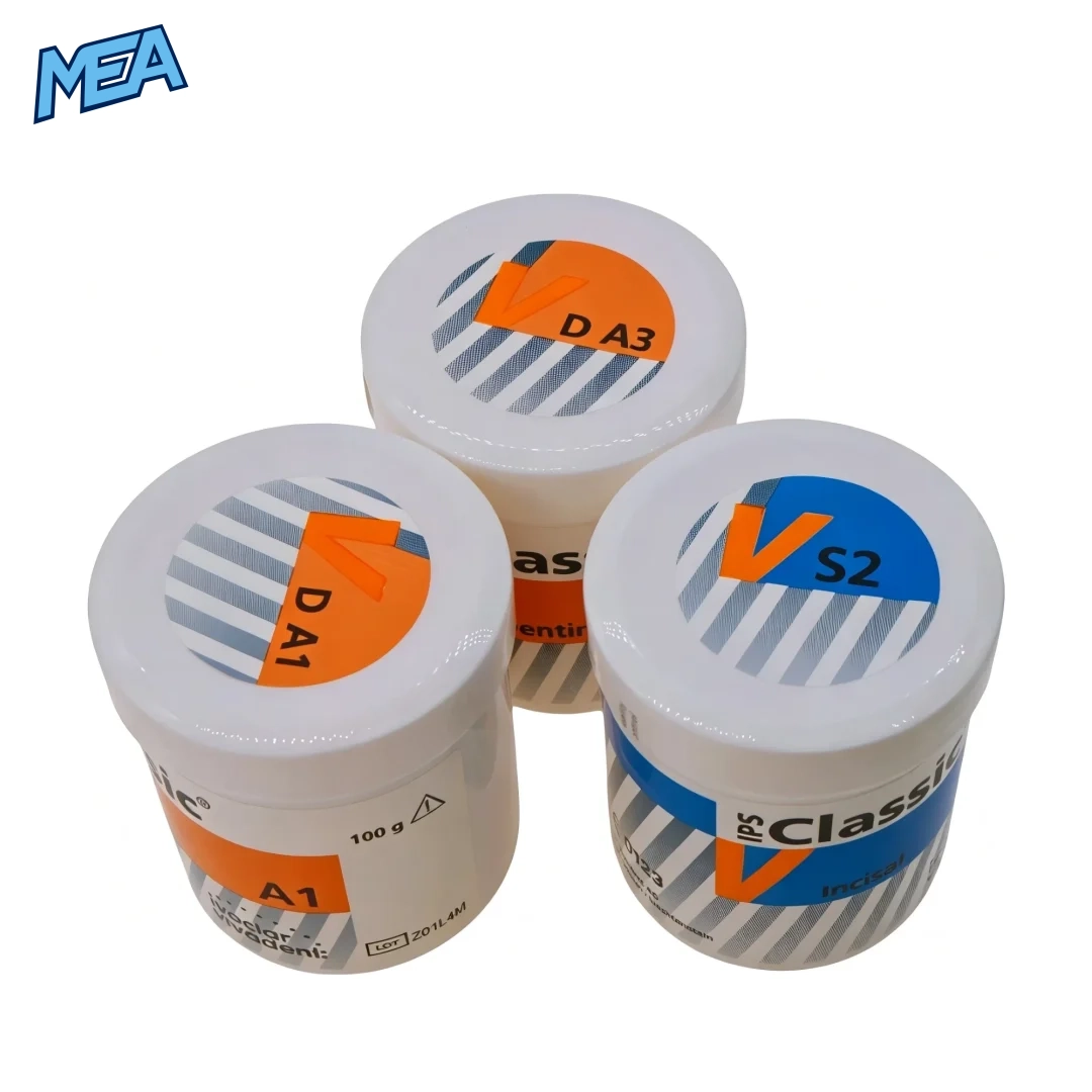 Ivoclar IPS Classic V Porcelain Powder 100g Dentin Incisal & Transparent 10 IPS Classic V dentin A1, dentin A3 and incisal S2 shade pot lids