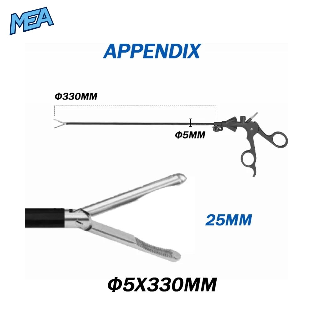 Reusable Laparoscopic Grasping Forceps 5mm x 330mm Stainless Steel With Locking Handle (17 Options New) 22 ST004 laparoscopic appendix grasping forceps 5mm x 330mm with 25mm jaw