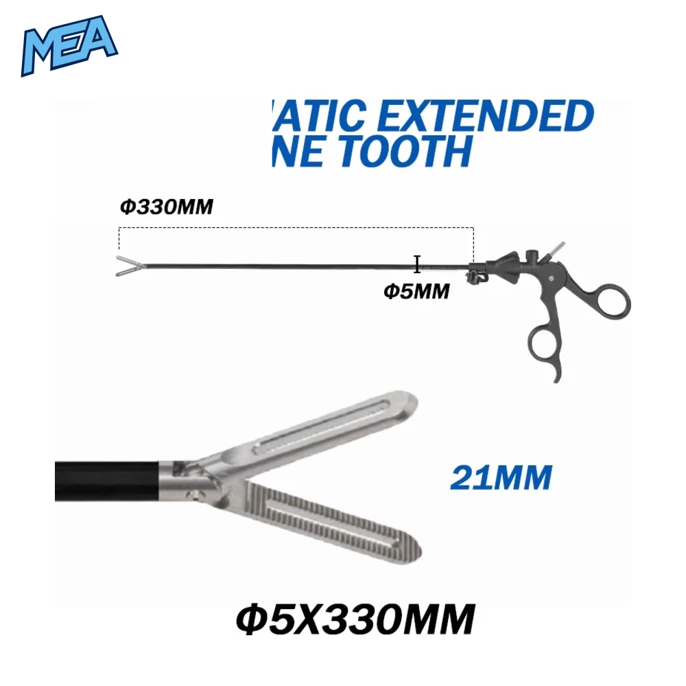 Reusable Laparoscopic Grasping Forceps 5mm x 330mm Stainless Steel With Locking Handle (17 Options New) 6 ST004 laparoscopic grasping forceps 5mm x 330mm with atraumatic extended fine tooth jaw 21mm