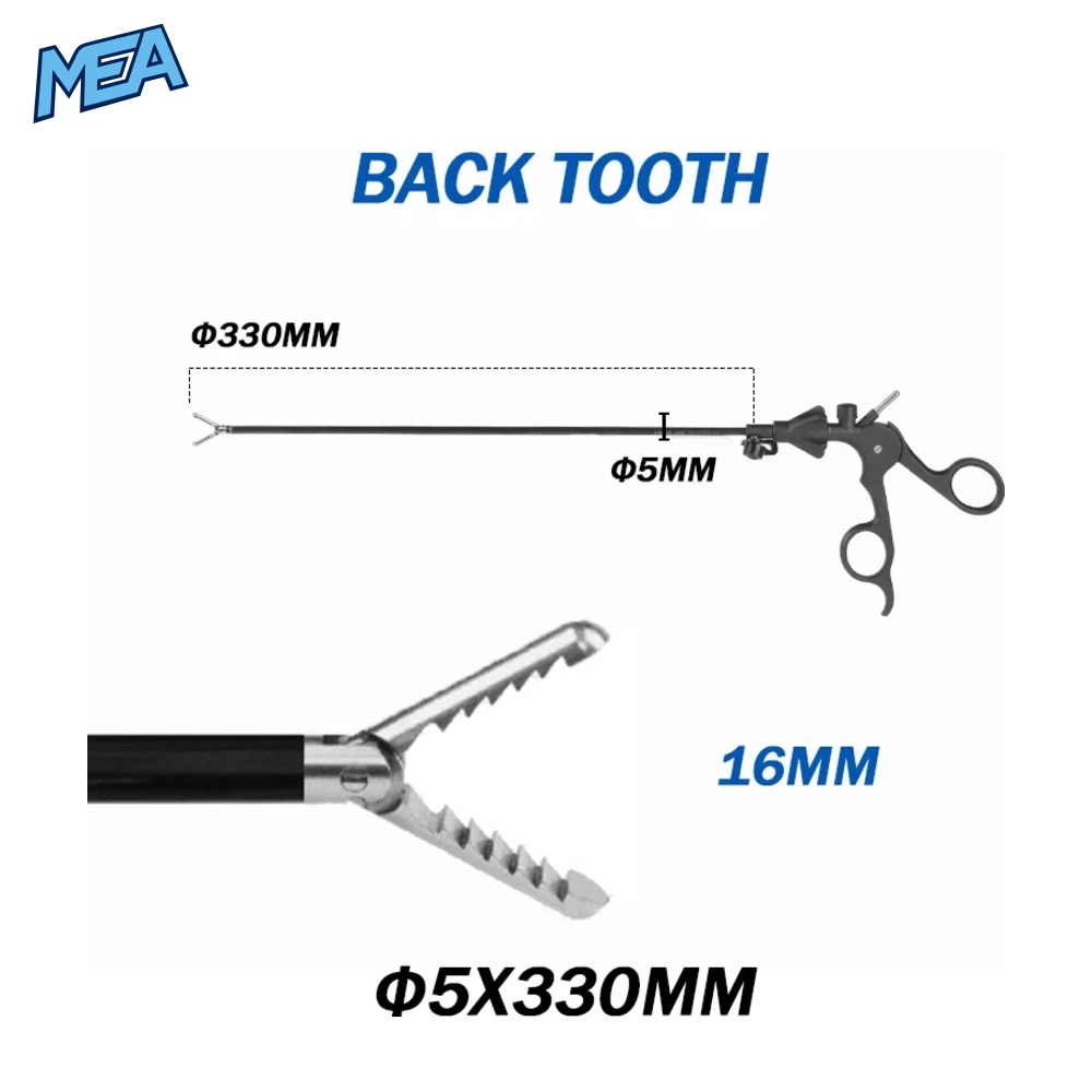 Reusable Laparoscopic Grasping Forceps 5mm x 330mm Stainless Steel With Locking Handle (17 Options New) 28 ST004 laparoscopic grasping forceps 5mm x 330mm with back tooth jaw 16mm