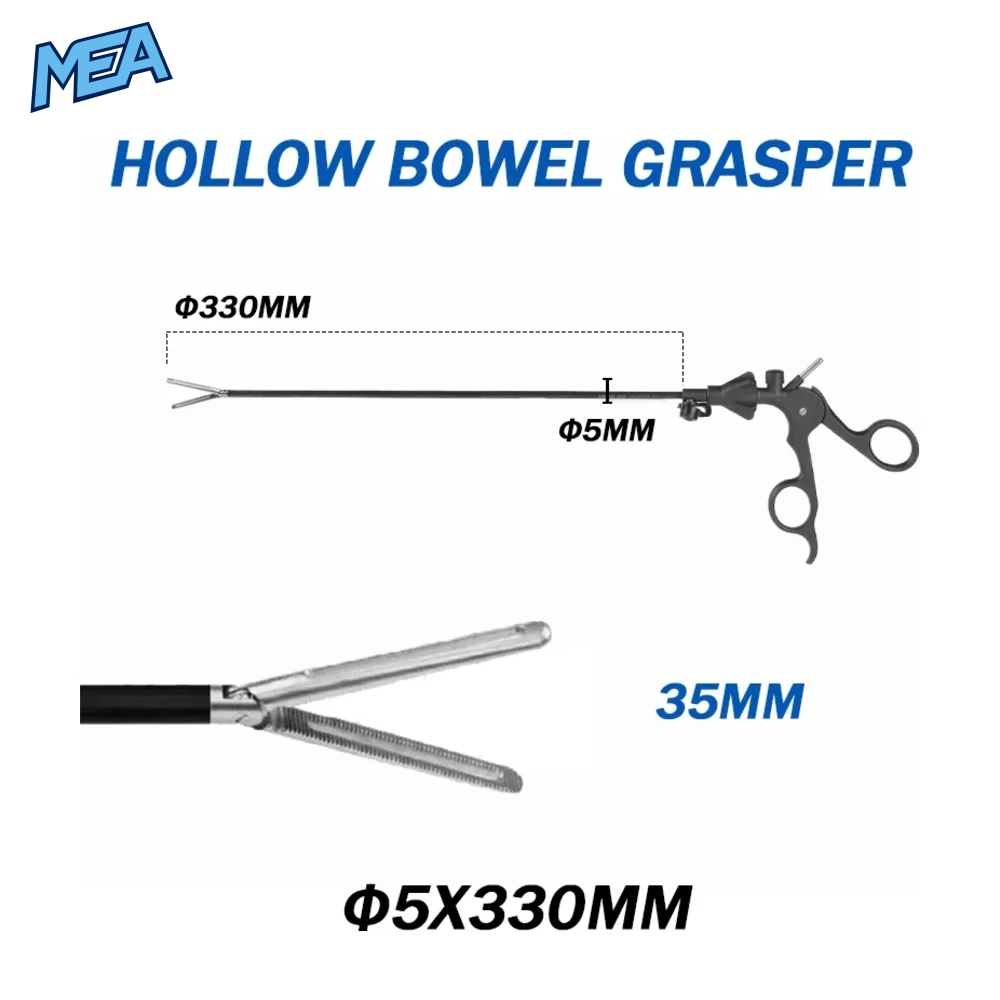 Reusable Laparoscopic Grasping Forceps 5mm x 330mm Stainless Steel With Locking Handle (17 Options New) 14 ST004 laparoscopic hollow bowel grasper forceps 5mm x 330mm with 35mm jaw