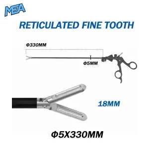 ST004 laparoscopic grasping forceps 5mm x 330mm with reticulated fine tooth jaw 18mm