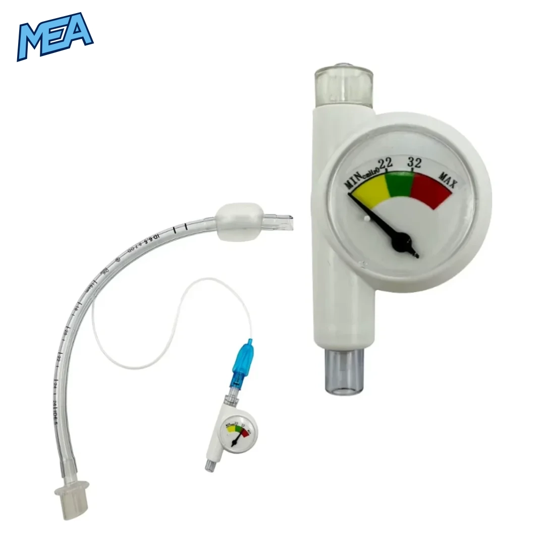 Airway-Sure ET Cuff Pressure Manometer for Veterinary Use 2 cuff pressure manometer connected to endotracheal tube with color-coded pressure gauge