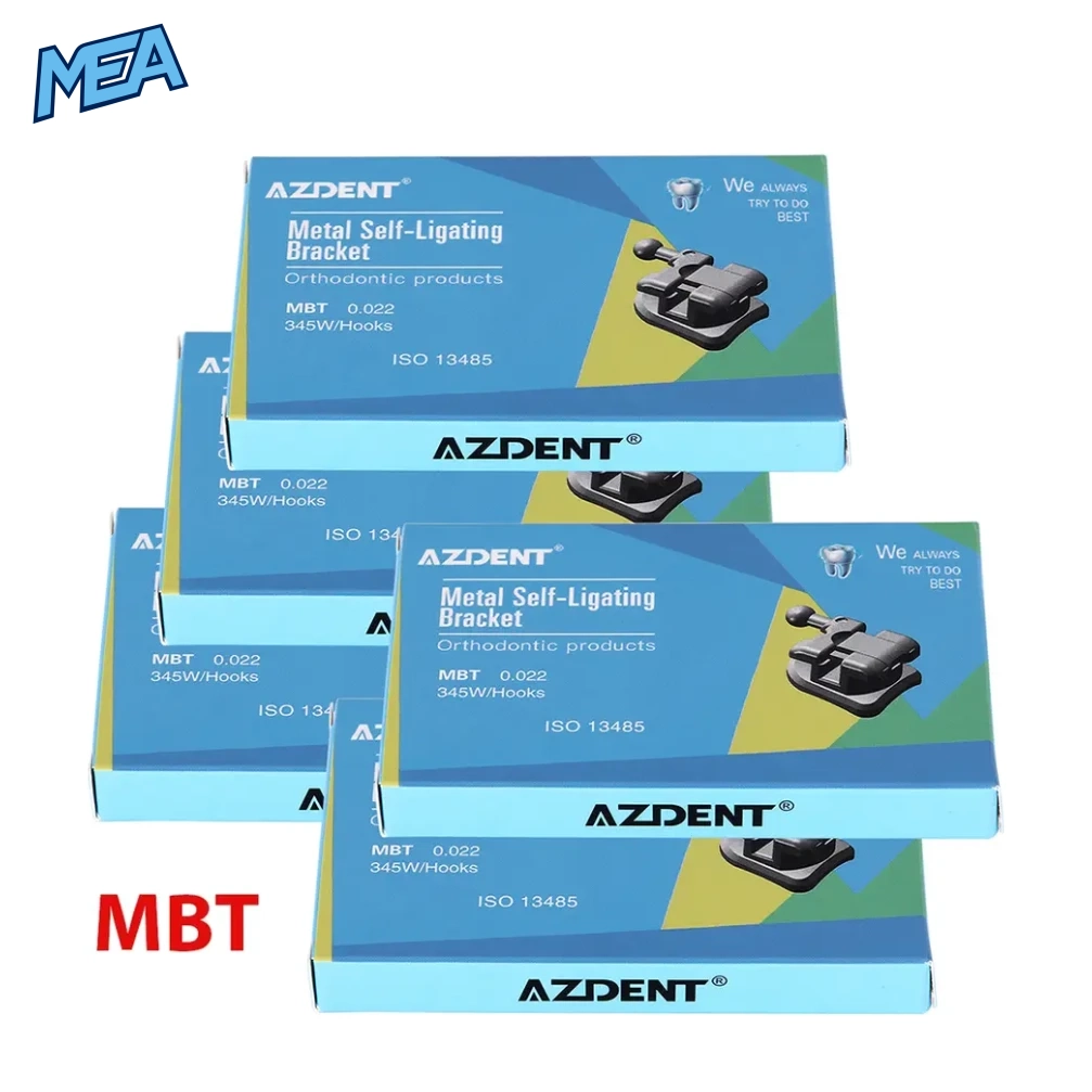 AZDENT Passive Self Ligating Brackets MIM Monoblock MBT/Roth 0.022 Hooks 3-4-5 With Buccal Tubes (5 Boxes) 10 MBT 0.022 passive self ligating brackets hooks 345 AZDENT 5 boxes