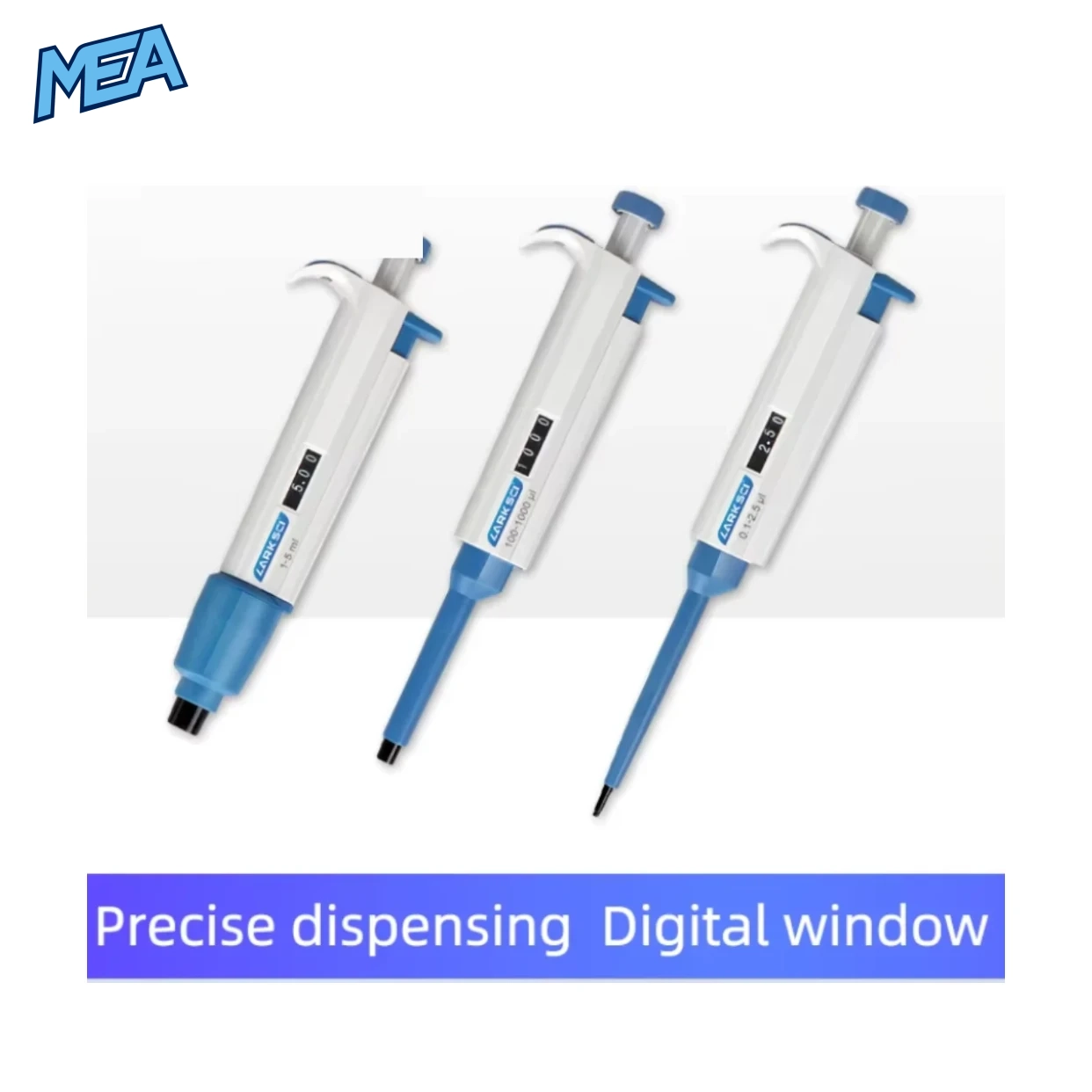 Single Channel Adjustable Micropipette for Pipettor Tips L Series Mechanical Pipette (0.1μL to 10mL) 1 MEA Single Channel Adjustable Micropipette with digital volume display 1-5ml, 100-1000μl, 0.1-2.5μl
