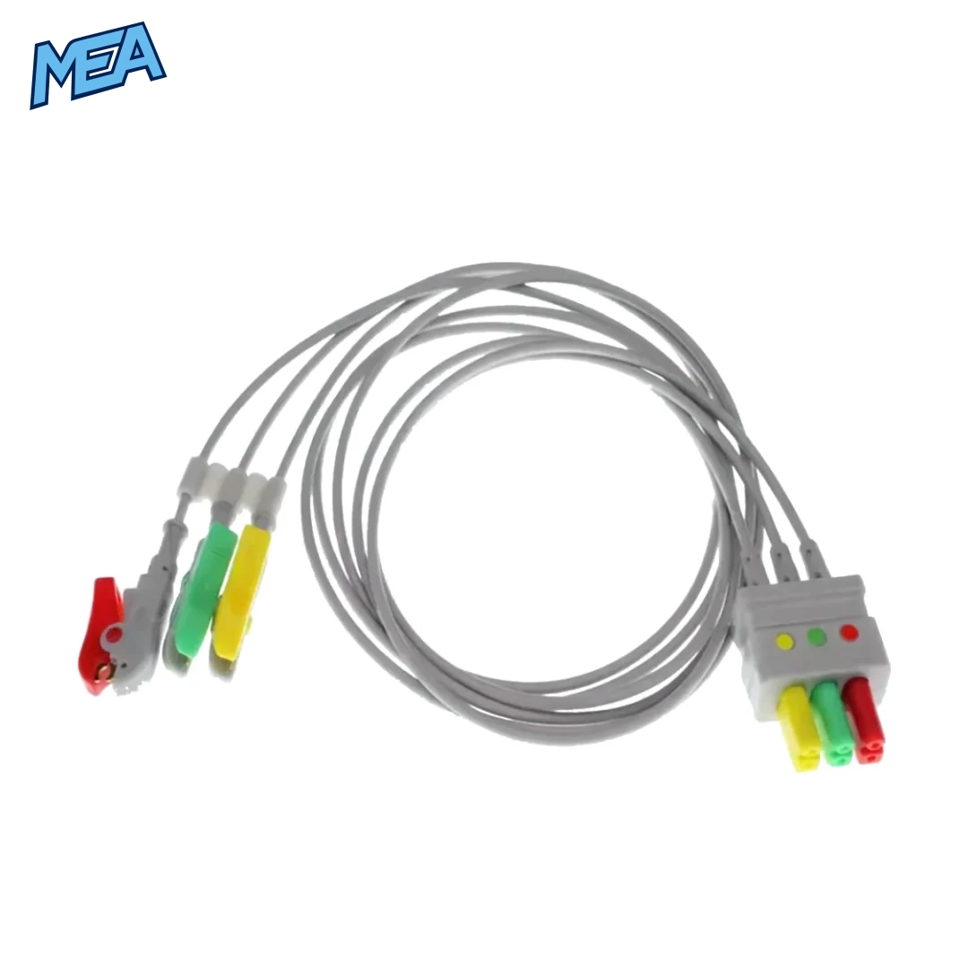 Medical ECG leadwire with snap clip and veterinary alligator connectors soft TPU cable grey