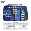 Meniscus suture instrument set with 6 wire guides, orbicular roof disk, and guide arranged in sterilization tray for arthroscopic knee surgery