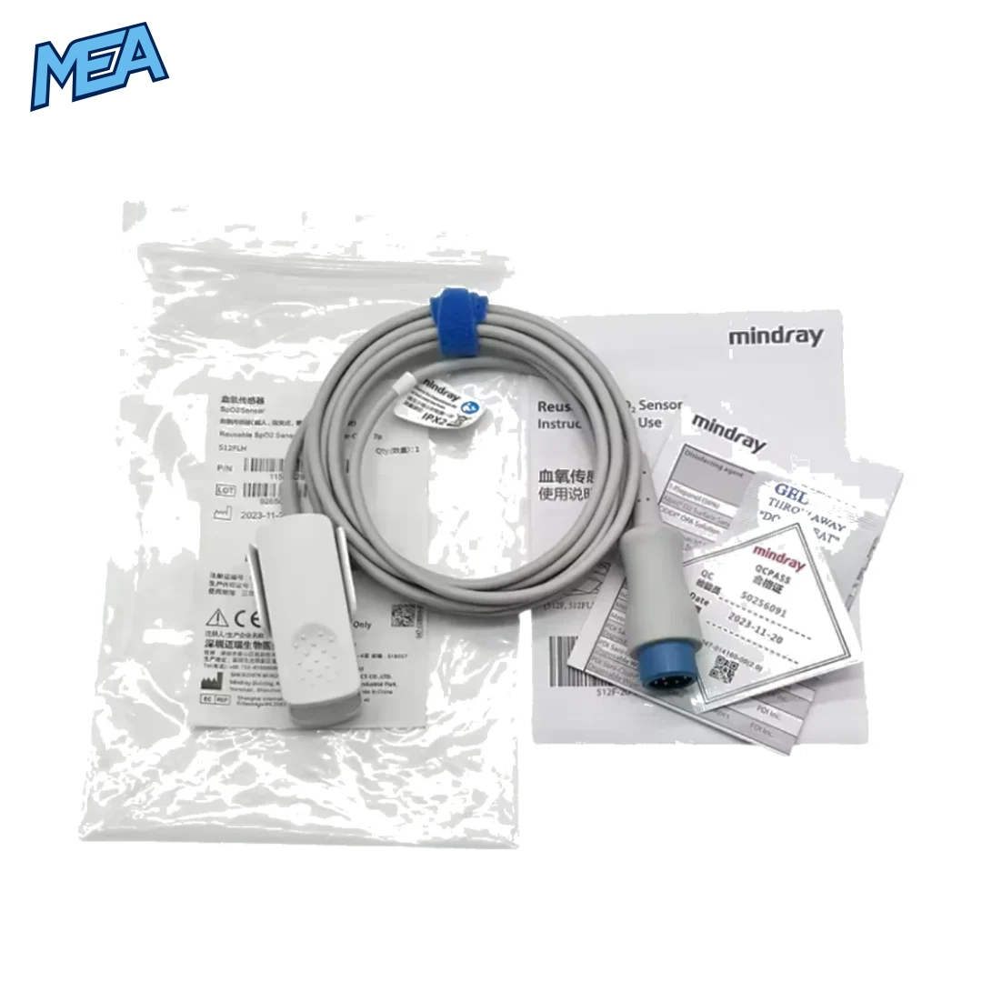Mindray 512FLH SpO2 sensor 7-pin cable reusable adult pulse oximeter probe 115-012807-00