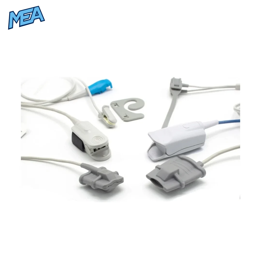 Nellcor DS100A 9 Pin Adult Finger Clip SpO2 Sensor OxiMax (New) 4 Nellcor DS100A SpO2 sensor probes shown in multiple reusable clip styles