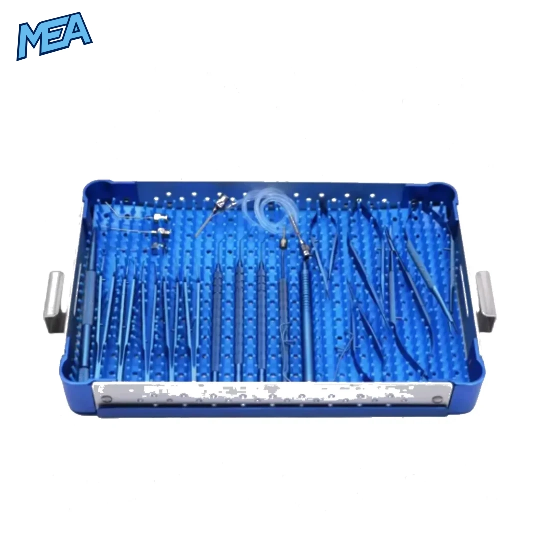 Titanium metal storage box for ophthalmic cataract surgical instrument set, durable case for 21-piece eye microsurgery tools