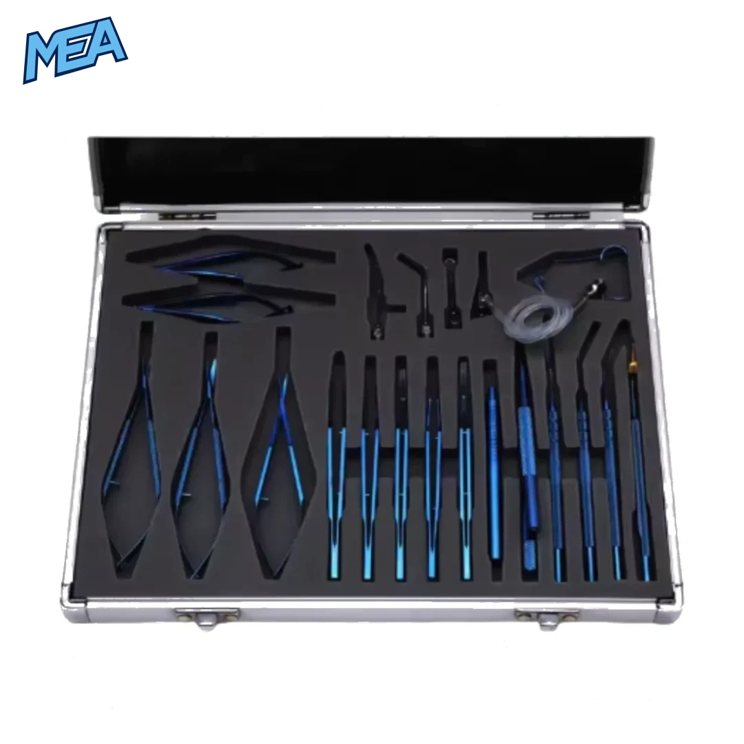 Titanium plastic storage box for ophthalmic cataract surgical instrument set, durable and compact case for 21-piece eye microsurgery tools