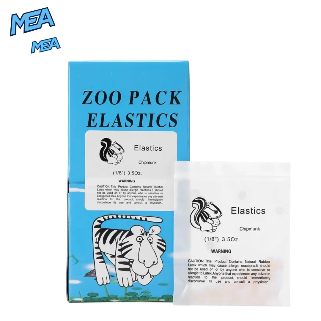 Orthodontic elastics 3.5 oz Chipmunk 1/8 inch light force zoo pack box