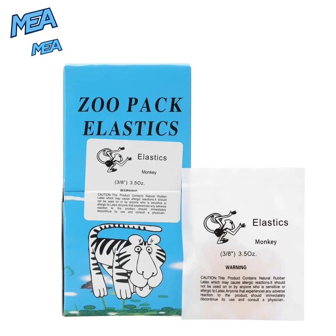 Orthodontic elastics 3.5 oz Monkey 3/8 inch light force zoo pack box