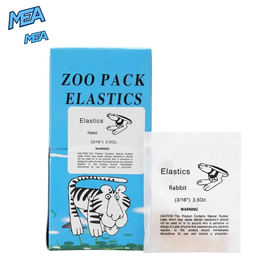 Orthodontic elastics 3.5 oz Rabbit 3/16 inch light force zoo pack box