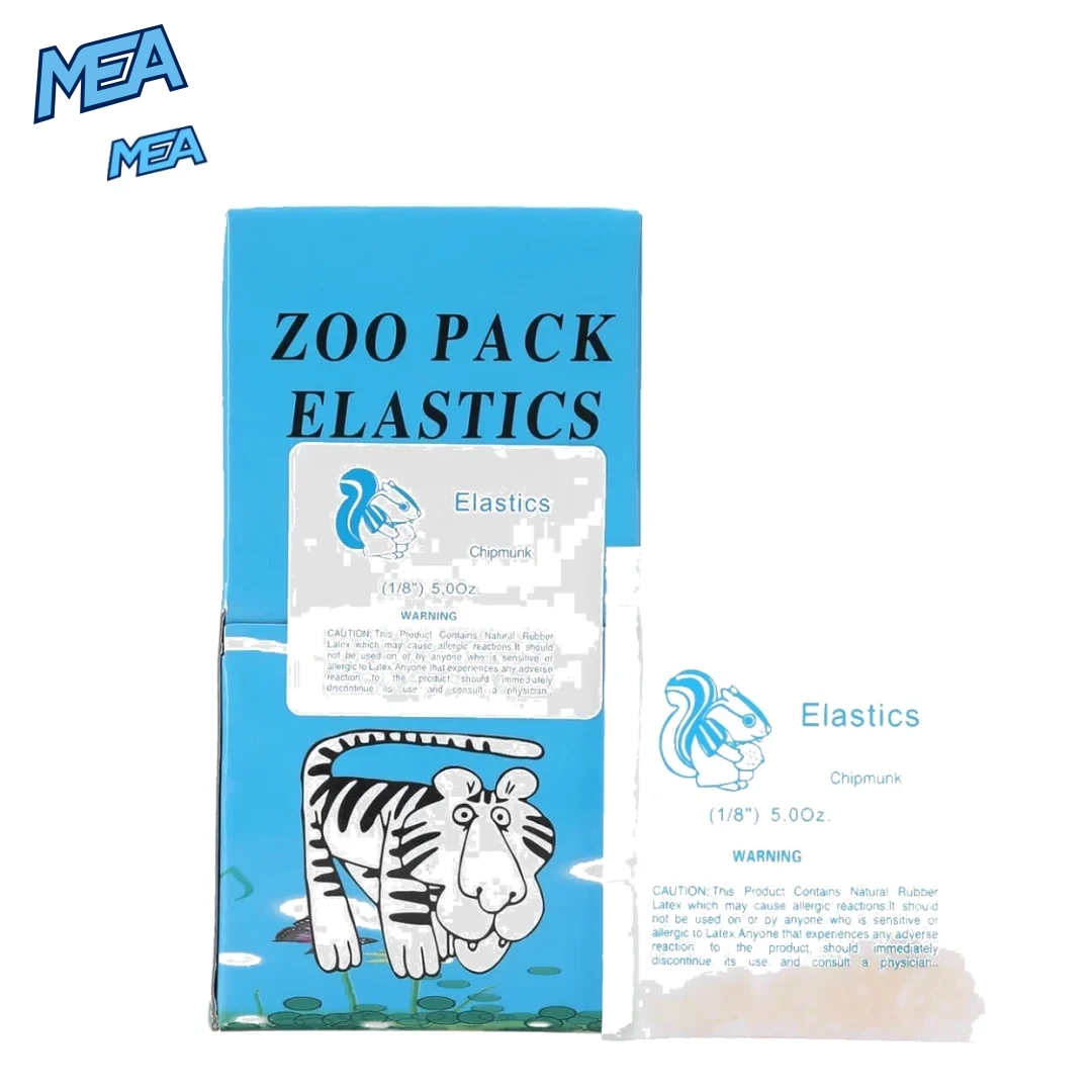 Orthodontic elastics 5.0 oz Chipmunk 1/8 inch medium force zoo pack box